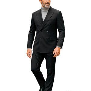 Solid Black Double Breasted Tailored Fit 2 Piece Azzuro Men's Suit